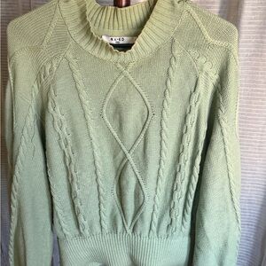 NA-KD Women's Light Green Cable Knit Crewneck Sweater